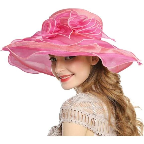 Derby Hats for Women, Classy Organza Sun Hat, Rose Gold